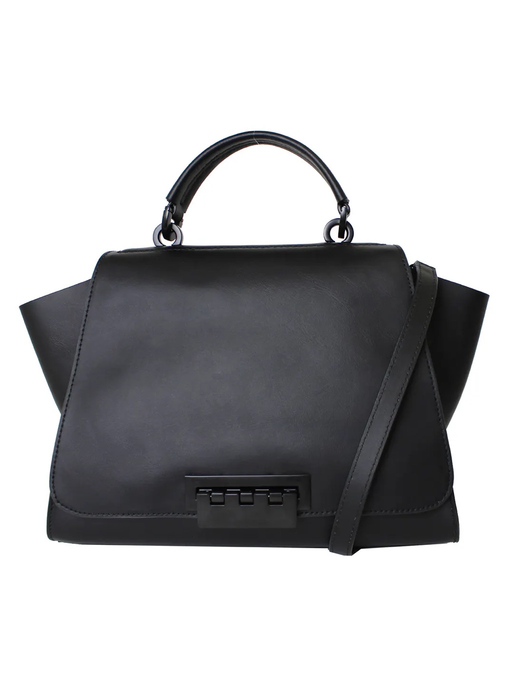 Eartha By Zac Posen (Black On Black) Classic Black Structured Top-Handle Satchel